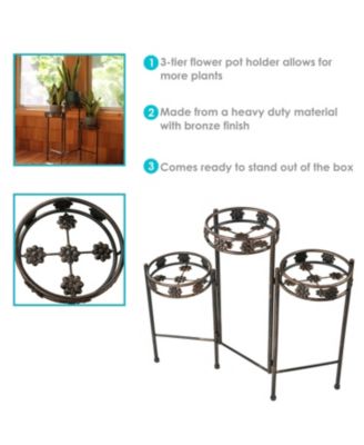 Indoor/Outdoor Steel 3-Tiered Folding Decorative Potted Flower Plant Stand Display - 29" - Bronze