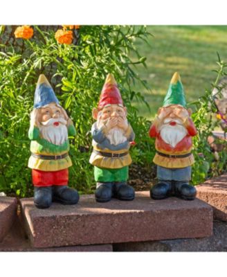 Three Wise Garden Gnomes - Hear, Speak, and See No Evil Set - Outdoor Lawn Statues