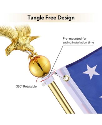 6Ft Indoor Flag Pole Kit Eagle Topper Aluminum Gold Pole with Base 3x5Ft US Flag for Office School City Hall