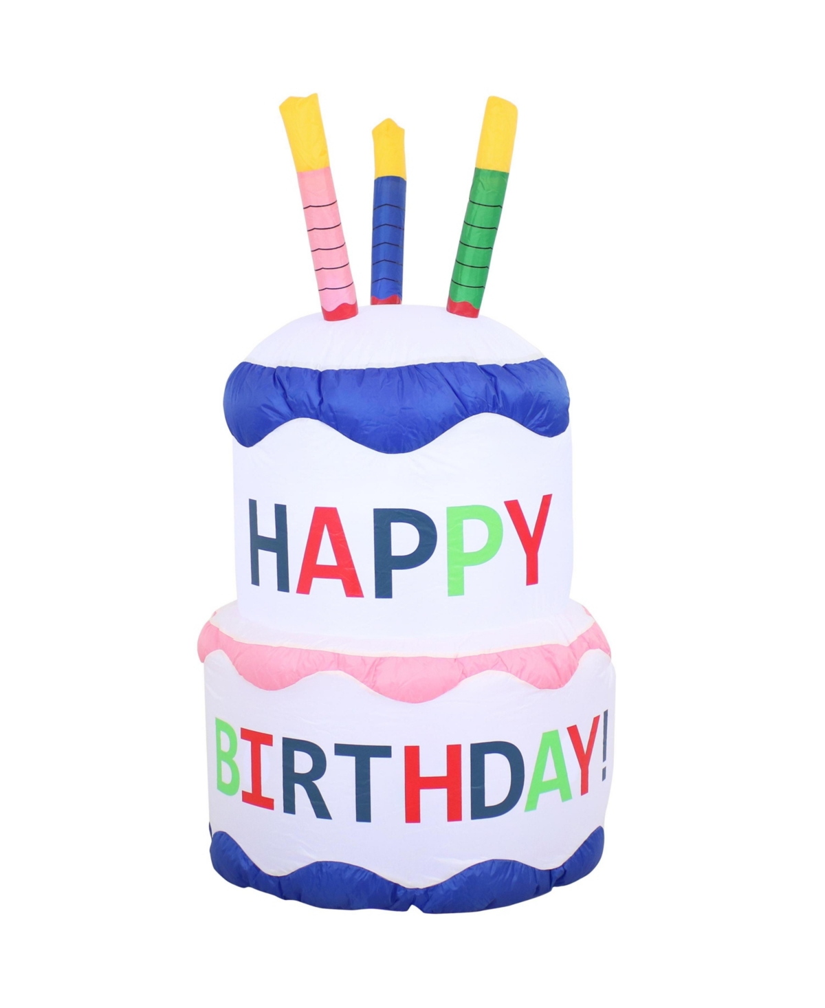 4-Foot Happy Birthday Cake Inflatable Decoration - Fan Blower and Led Lights - White