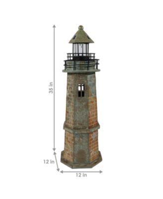Outdoor Backyard Garden Nautical Lighthouse Solar LED Pathlight Statue Figurine - 35" - Brick