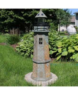 Outdoor Backyard Garden Nautical Lighthouse Solar LED Pathlight Statue Figurine - 35" - Brick