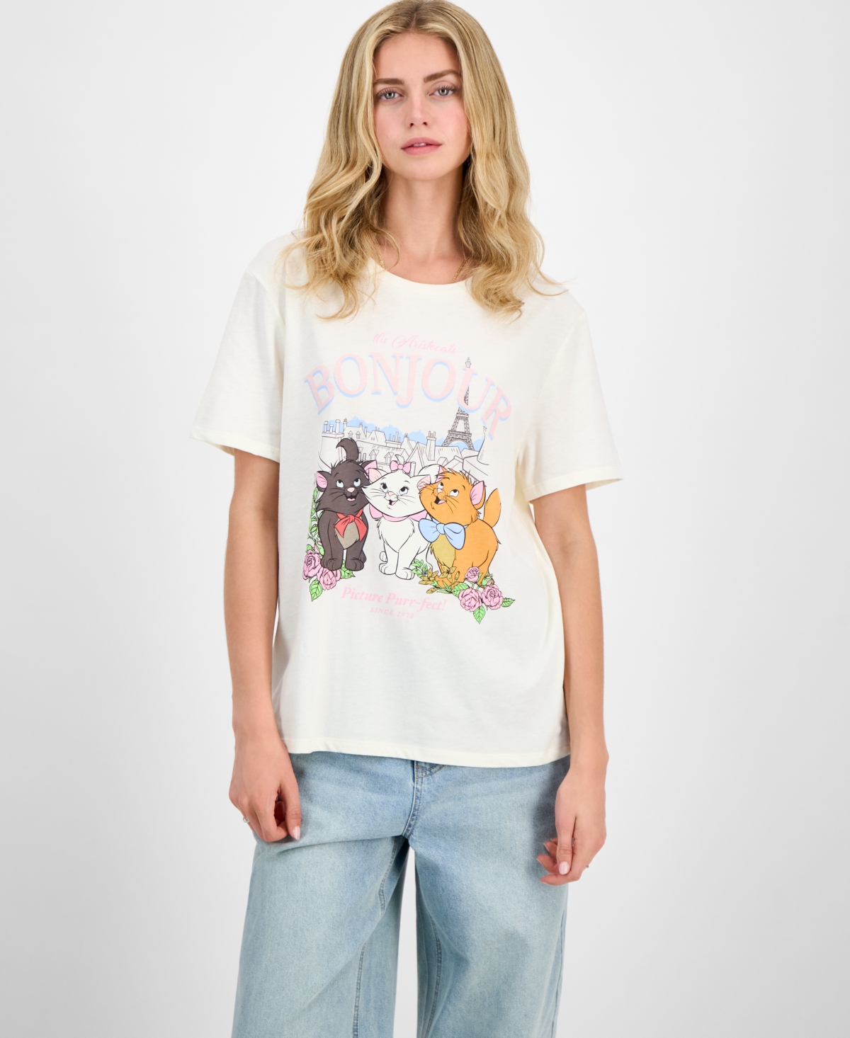 Juniors' Bonjour Graphic-Print T-Shirt - White