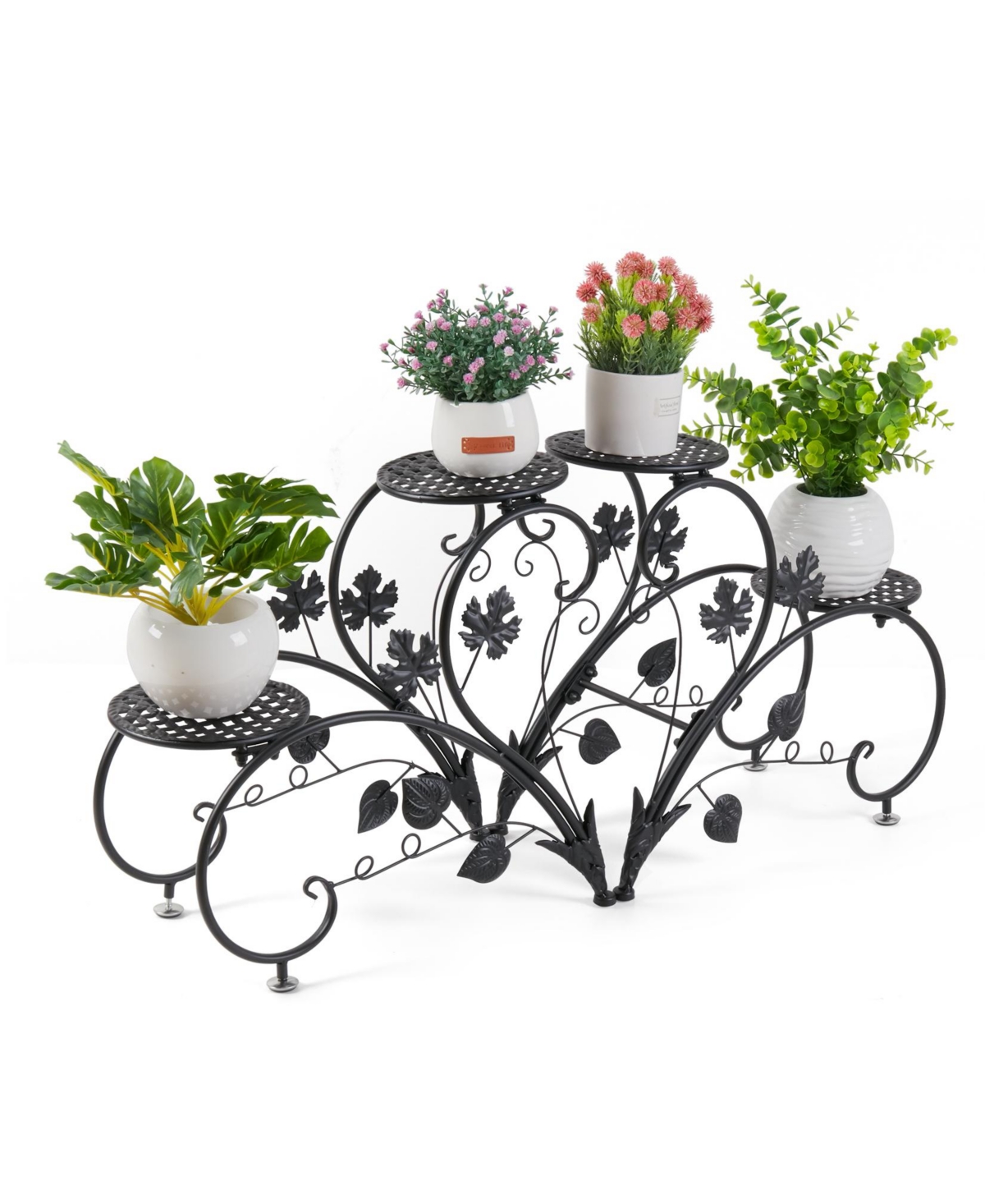 1 Pair Tall Plant Stand Garden Patio Metal Flower Planter Rack Art Display Shelf - Black