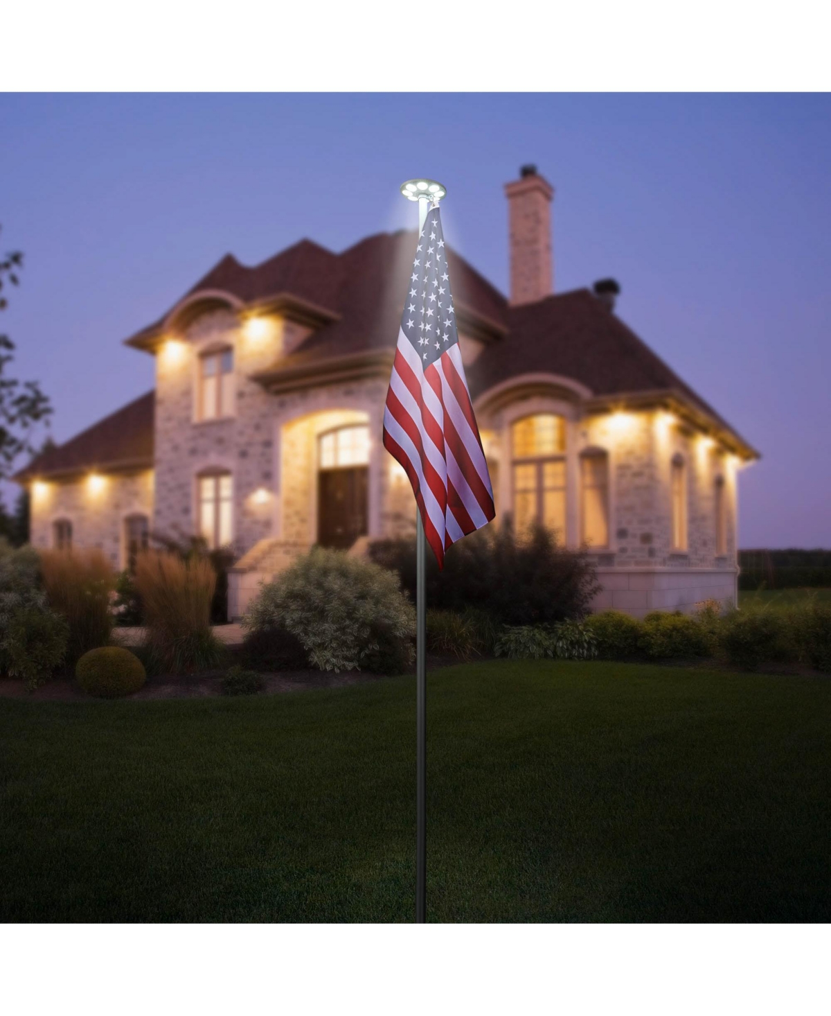 Yescom Bravery 30Ft Sectional 13Gauge Aluminum Flag Pole Kit with 136 Led Solar Light Us Flag Top Outside House Outdoor