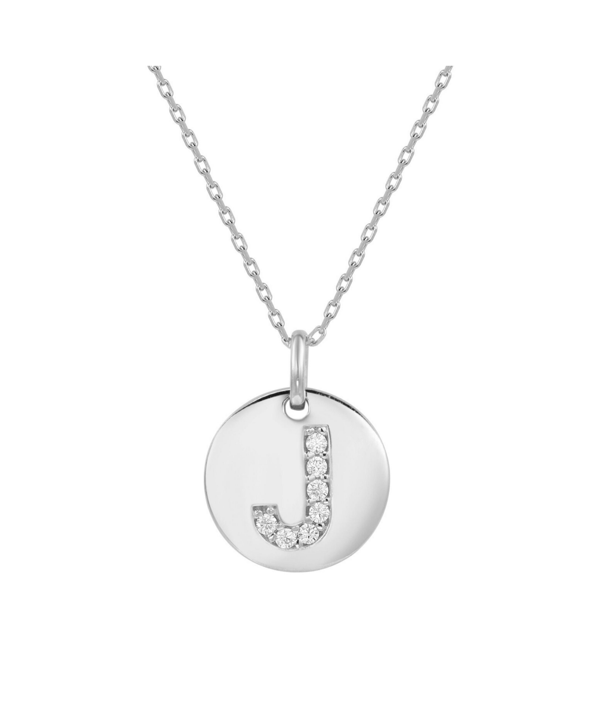 Suzy Levian Sterling Silver Cubic Zirconia Letter Initial Disc Pendant - J