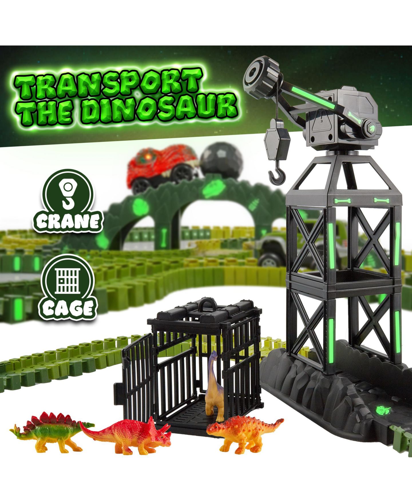 Детский конструктор USA Toyz Dinosaur Dash 225-Piece Glow-in-the-Dark Stem Building Set, Ages 3+ — фото 5