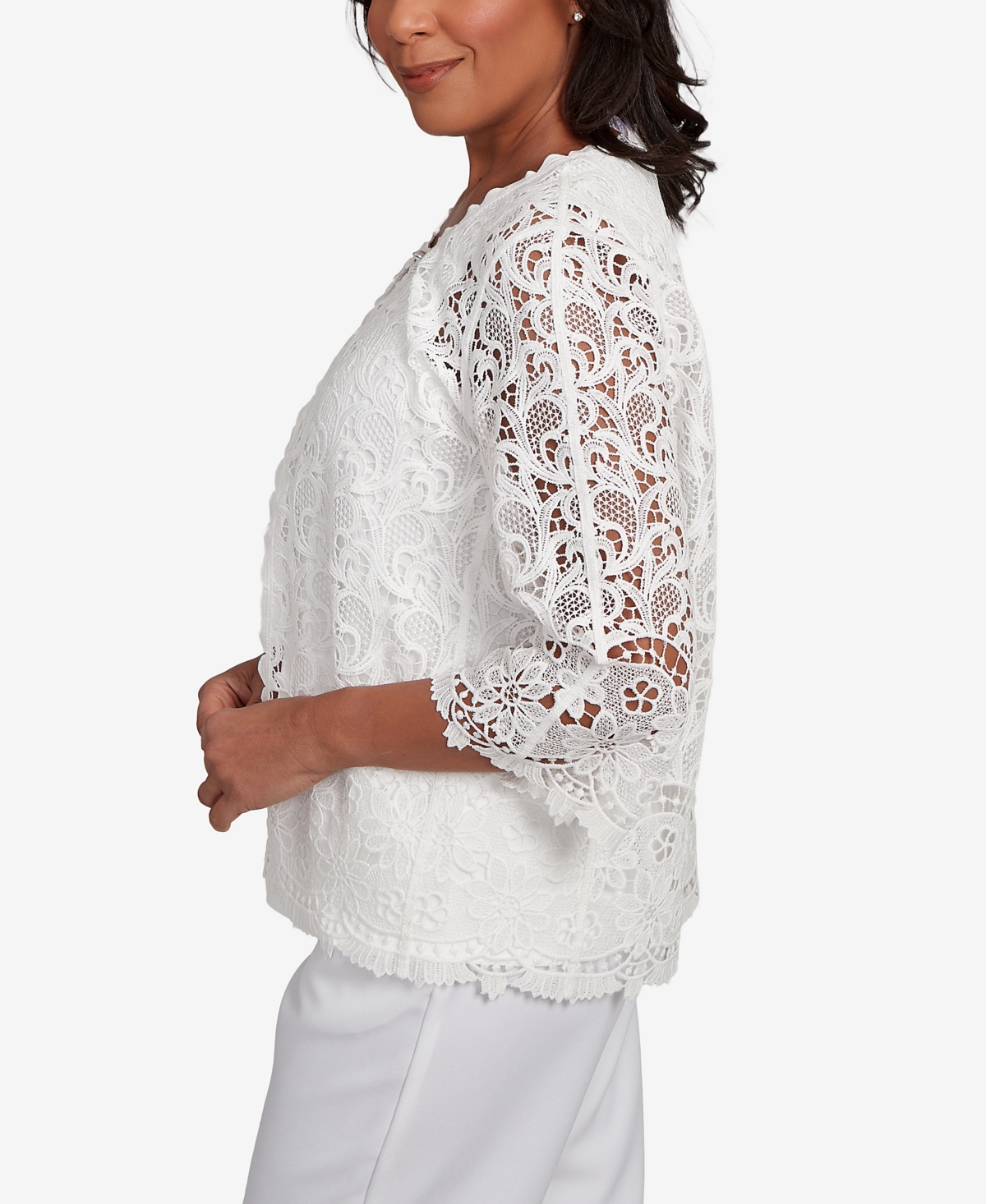 Alfred Dunner Petite Estate Of Mind Embellished Lace Two In One Top In Multi