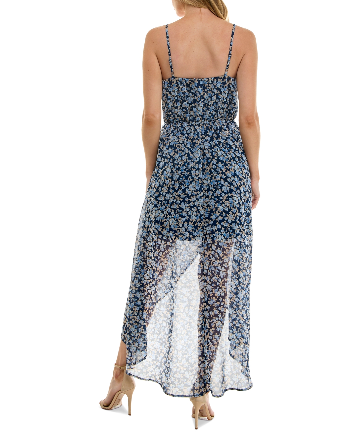 As U Wish Juniors' Molded-cup Wrap High-low Fit & Flare Dress In Navy Ivory