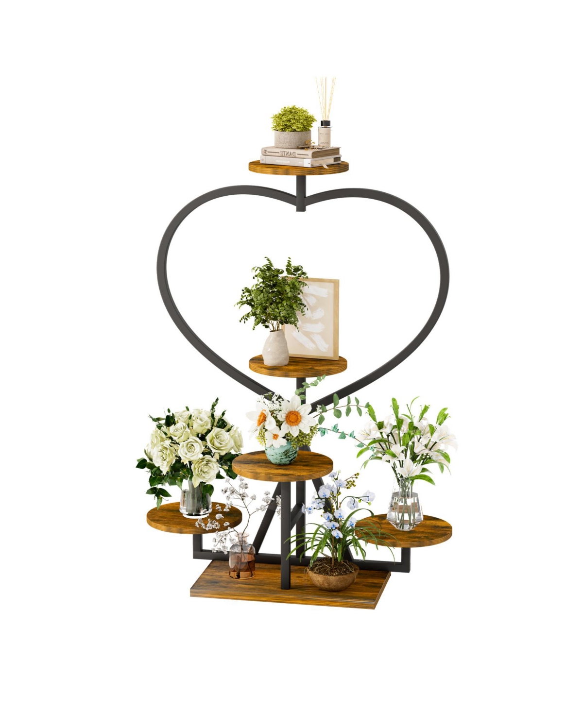 Unnho Industrial 5-Tiered Plant Display Stand with Heart-shape Multilevel Flower Rack - Brown