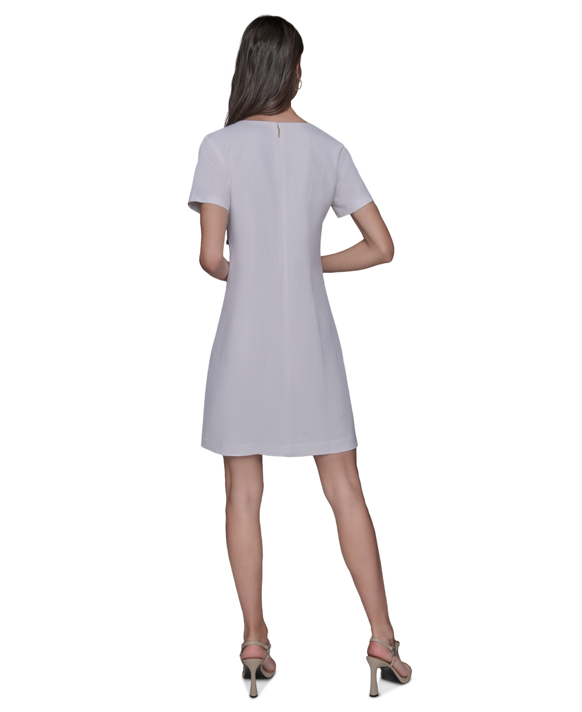Karl Lagerfeld Linen Blend A Line Dress In Soft White