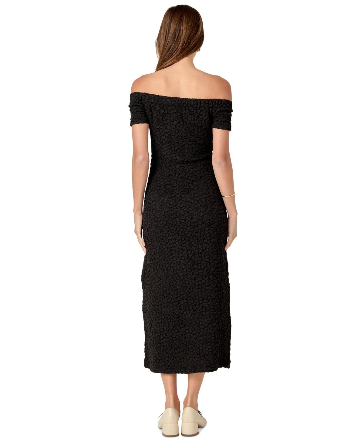 Shop English Factory Women's Textured Off-the-shoulder Sheath Dress In Black