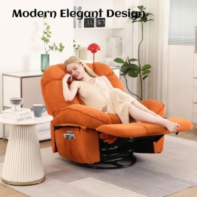 Oversized Swivel Power Recliner Chair, Modern Massage Rocker Recliner Chairs with Heated, USB-C Ports and Side Pocket