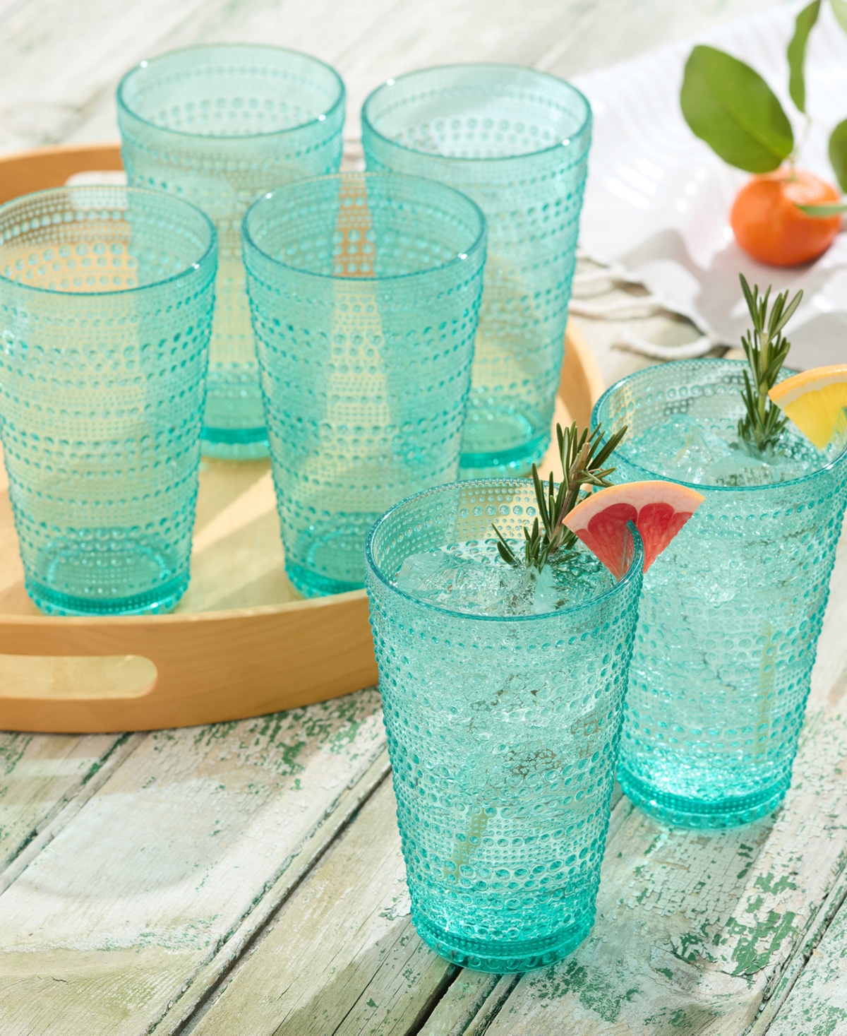 Certified International Set Of 6 Santa Fe 22oz Acrylic Ice Tea Glasses In Teal