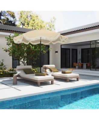 9 Ft Fashionable Boho Vintage Tassels Print Patio Umbrella with Push Button Tilt Pole