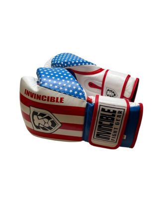 Invincible Fight Gear Hook and Loop Leather Training Boxing Gloves with USA Flag Colors - Ideal for Boxing, Kickboxing, Muay Thai, MMA for Men Women and Kids (16oz)