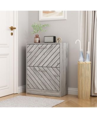 The yellow 2-door wooden shoe cabinet and fashionable shutter door design, sturdy and durable, efficient and stored, and enhance the aesthetics of the home,shoe rack