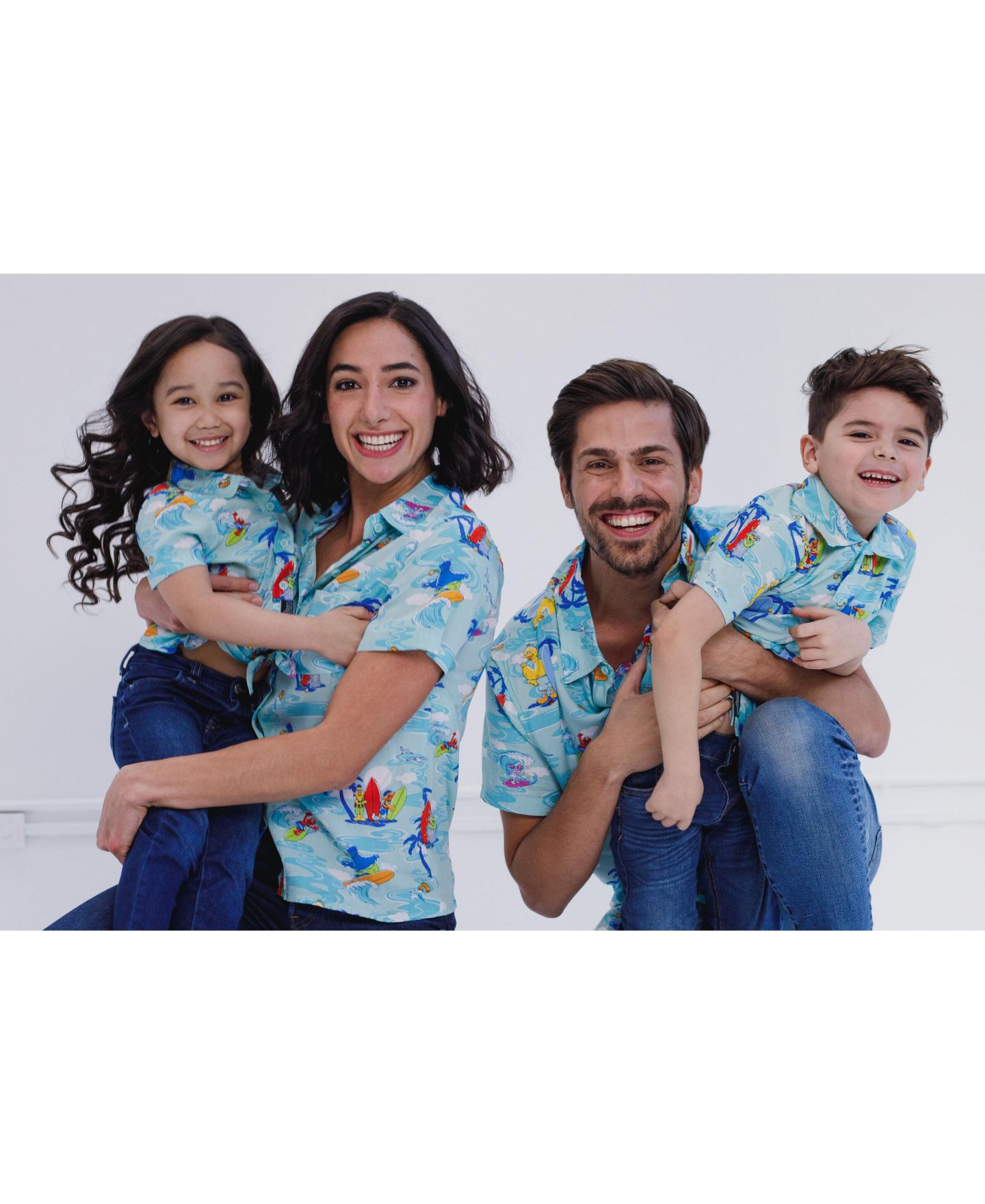 Рубашка Sesame Street Bird Cookie Monster Elmo Oscar the Grouch Matching Family Hawaiian Button Down Shirt для мальчиков, цвет: Синий — фото 4