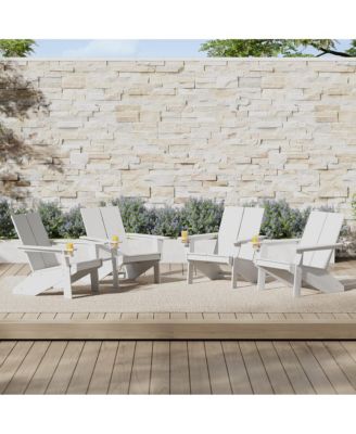 Outdoor HDPE Modern Adirondack Chair with Cup Holder (Set of 4)