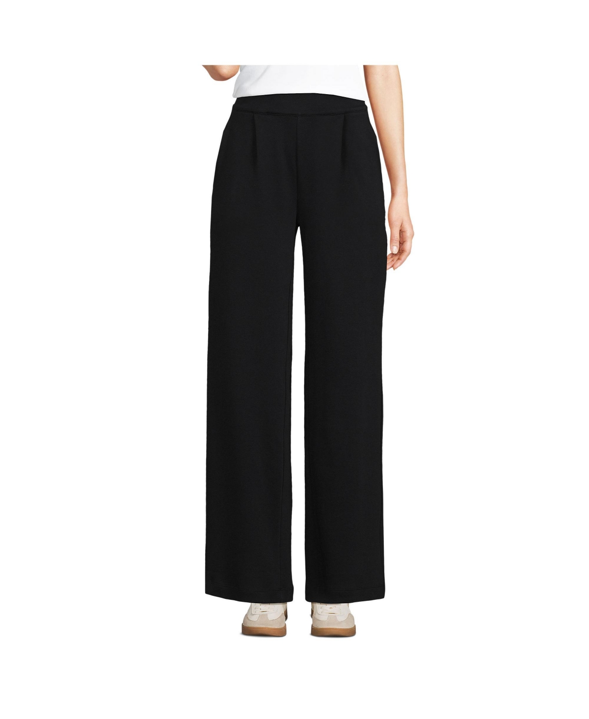 Women's Sport Knit High Rise Pleated Wide Leg Pants - Black