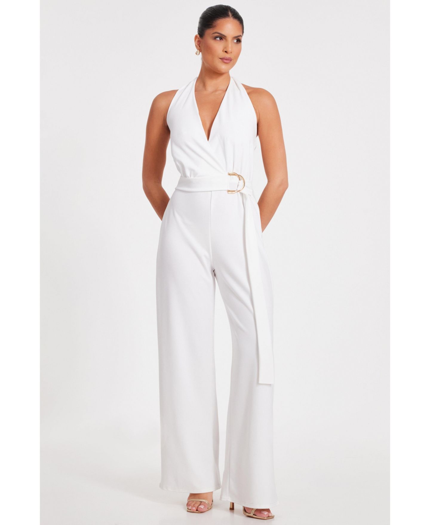 Женский комбинезон QUIZ Scuba Crepe Halter Jumpsuit, цвет: Белый — фото 1