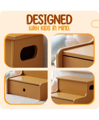 14" Wooden Toddler Step Stool for Kids with Storage for Bedroom, Bathroom & Kitchen