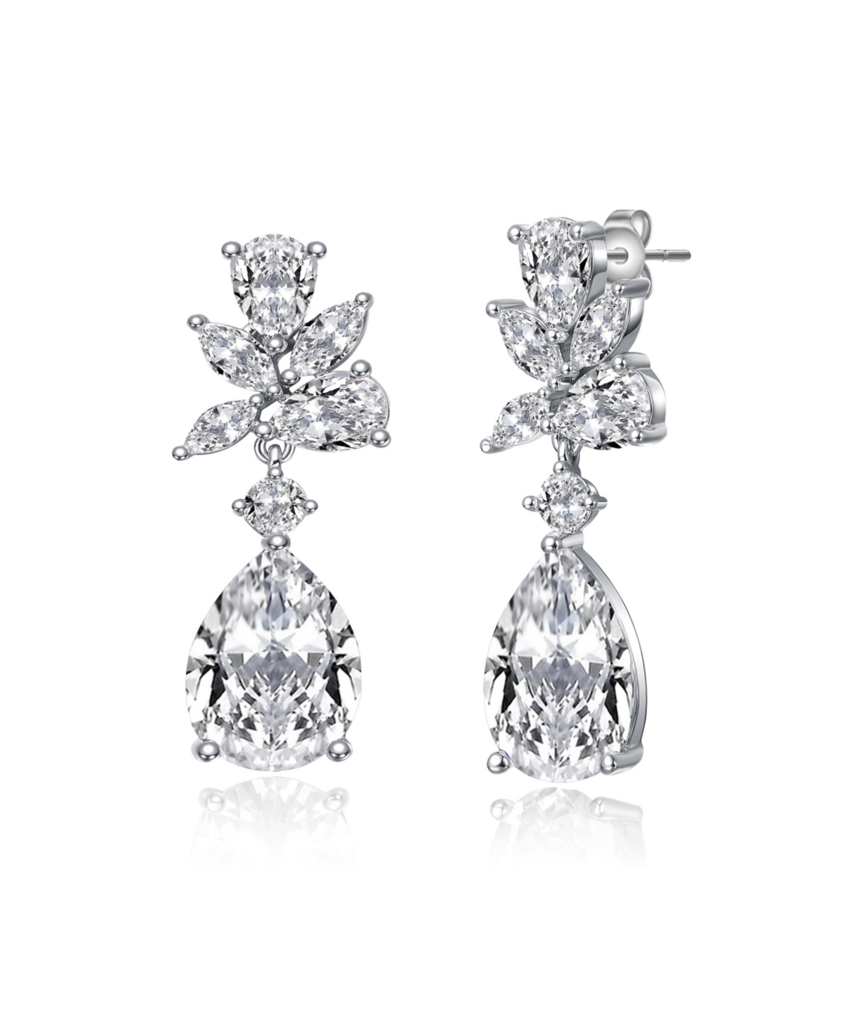 White Gold Plated with Colored Cubic Zirconia Teardrop Cluster Earrings - Blue