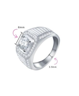 Clear CZ Statement Halo Square Princess Cut Solitaire Promise Ring with Micro Pave Matte Band Plated
