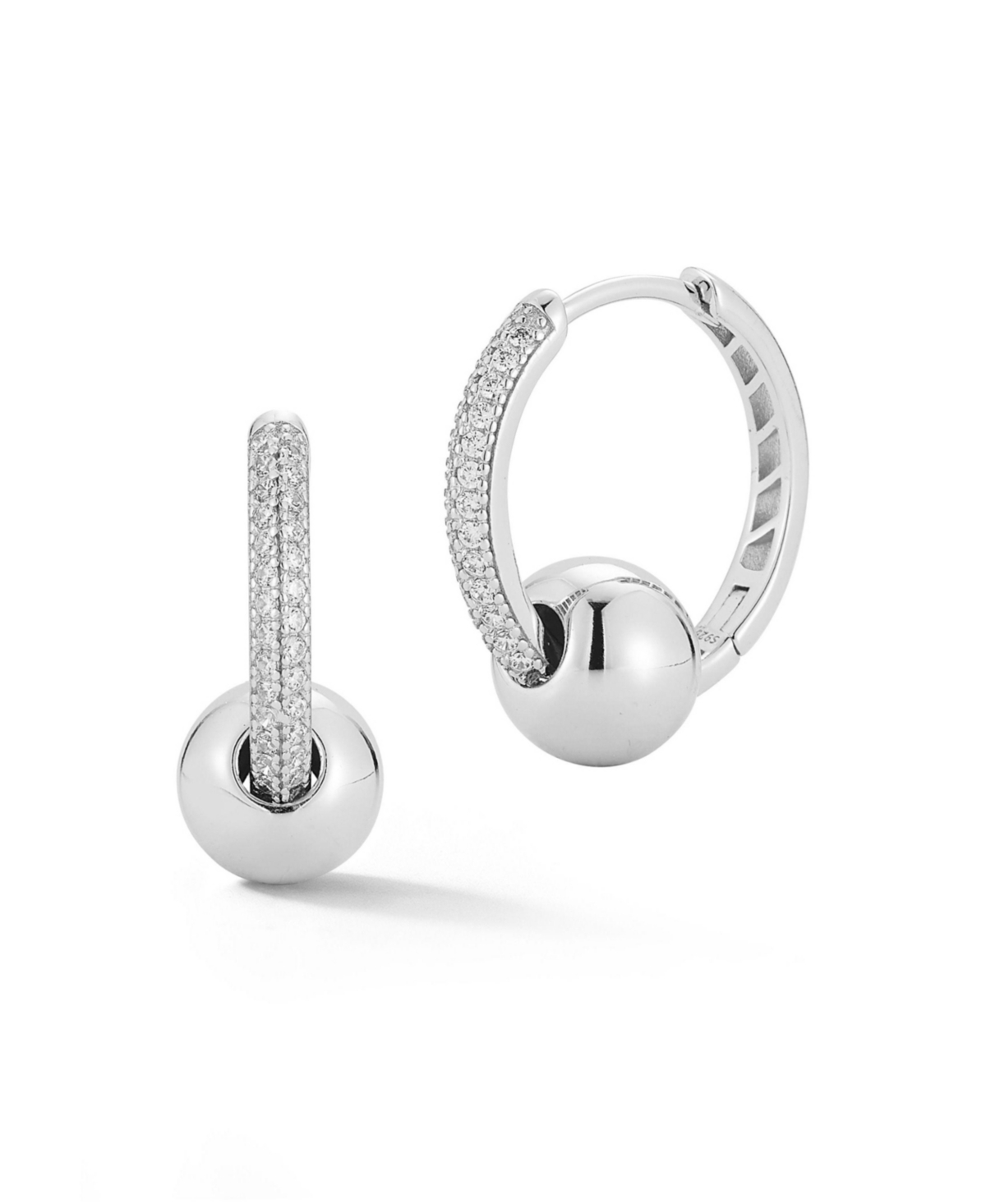 14K Gold Plated Sterling Silver Ball Pave Hoop Earrings - Gold