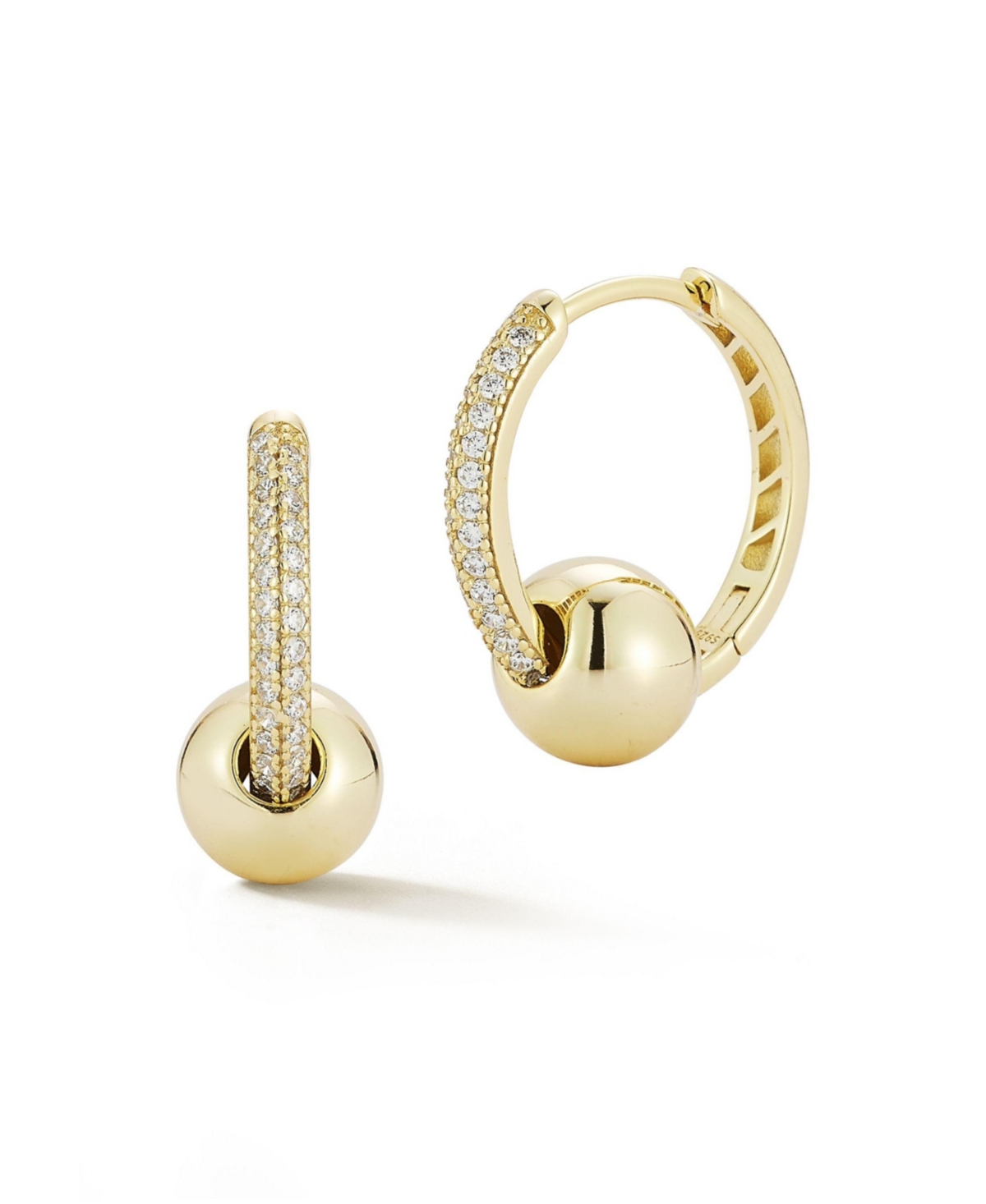 14K Gold Plated Sterling Silver Ball Pave Hoop Earrings - Gold