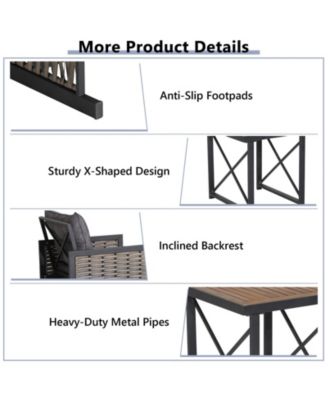 3PCS Rattan Furniture Set Acacia Wood Coffee Table & 2 Chairs Backyard Patio