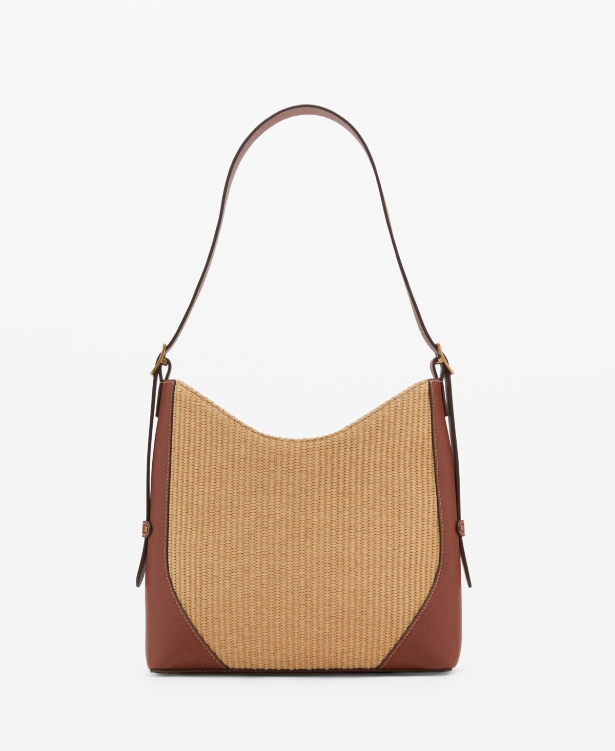 Mango Contrast Canvas Shoulder Bag Leather In Leather