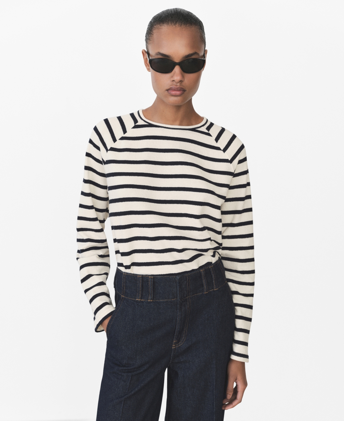 Mango Women's Striped Round-neck Sweatshirt In Navy