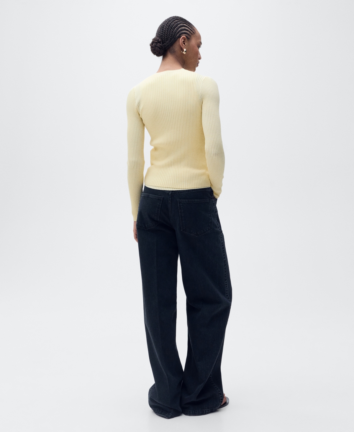 Mango V-neck Rib-knit Cardigan Pastel Yellow In Pastel Yellow