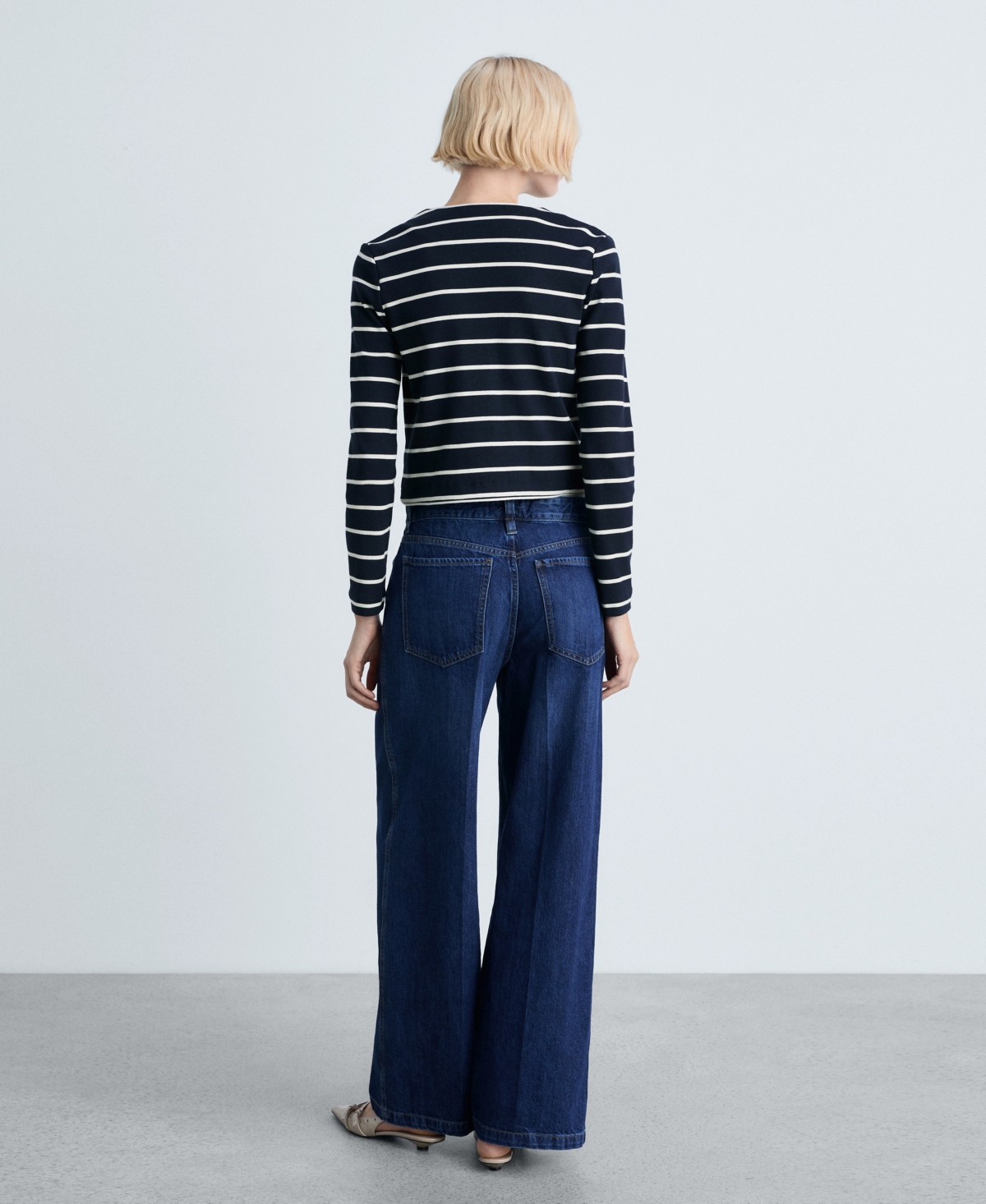 Mango Stripe Knit Cardigan In Dark Navy