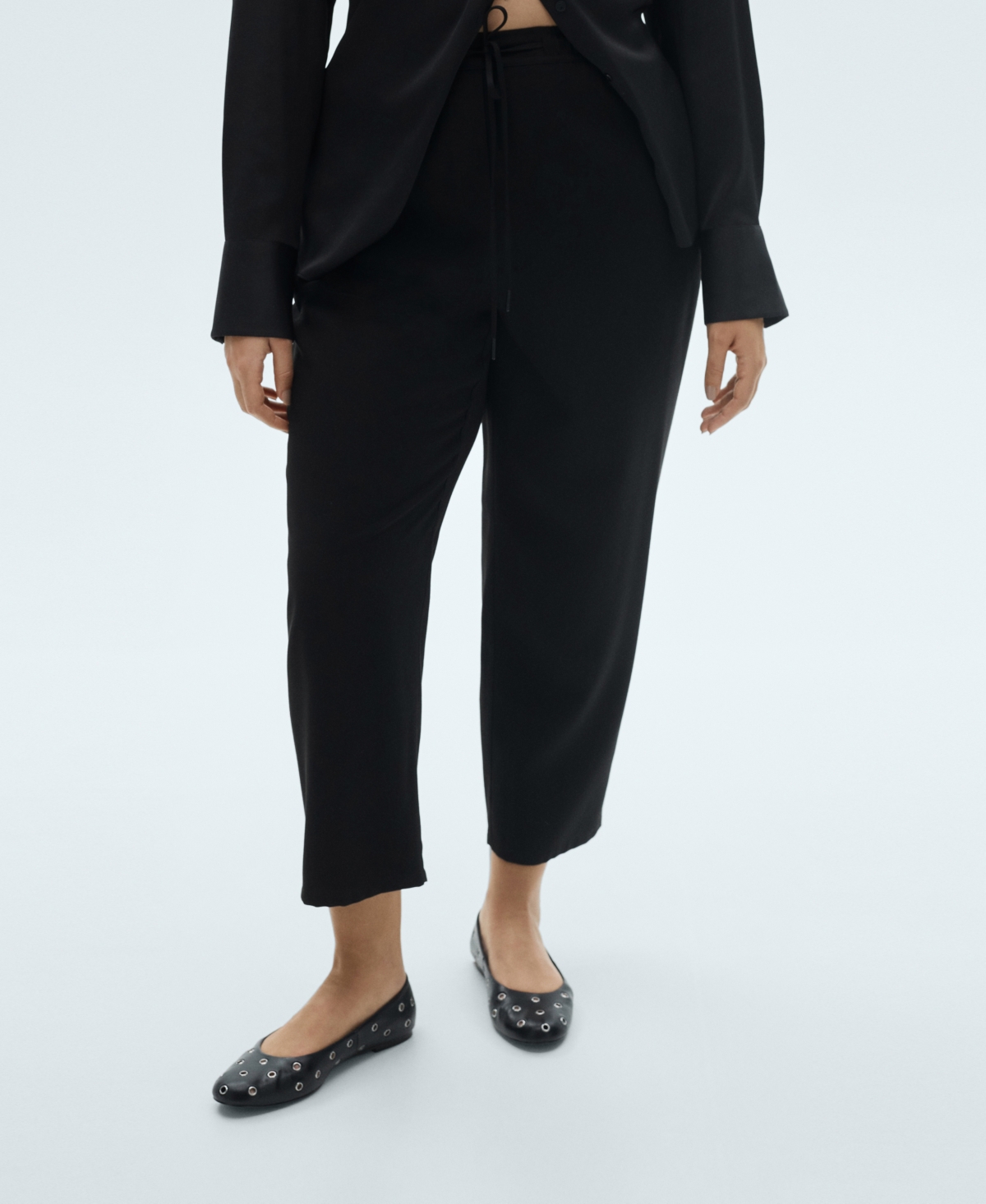 Mango Elastic Waist Jogger Trousers In Black