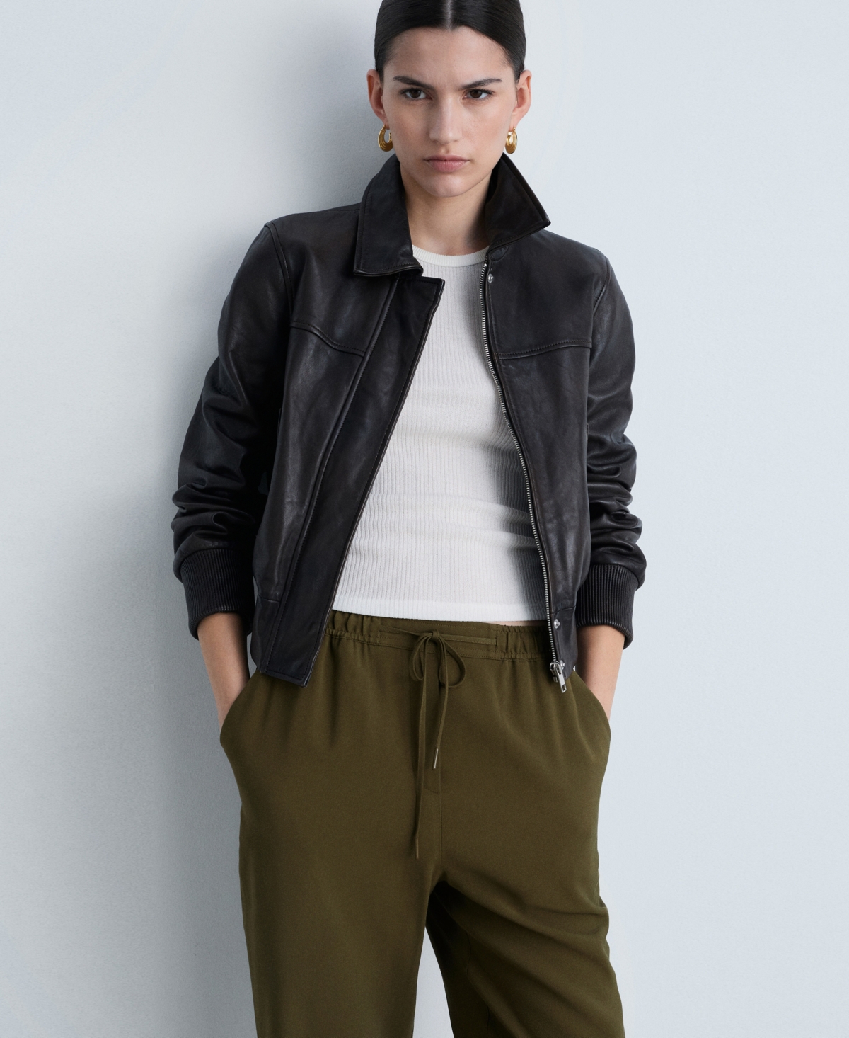 MANGO WOMEN'S ELASTIC WAIST FLOWY TROUSER PANTS 