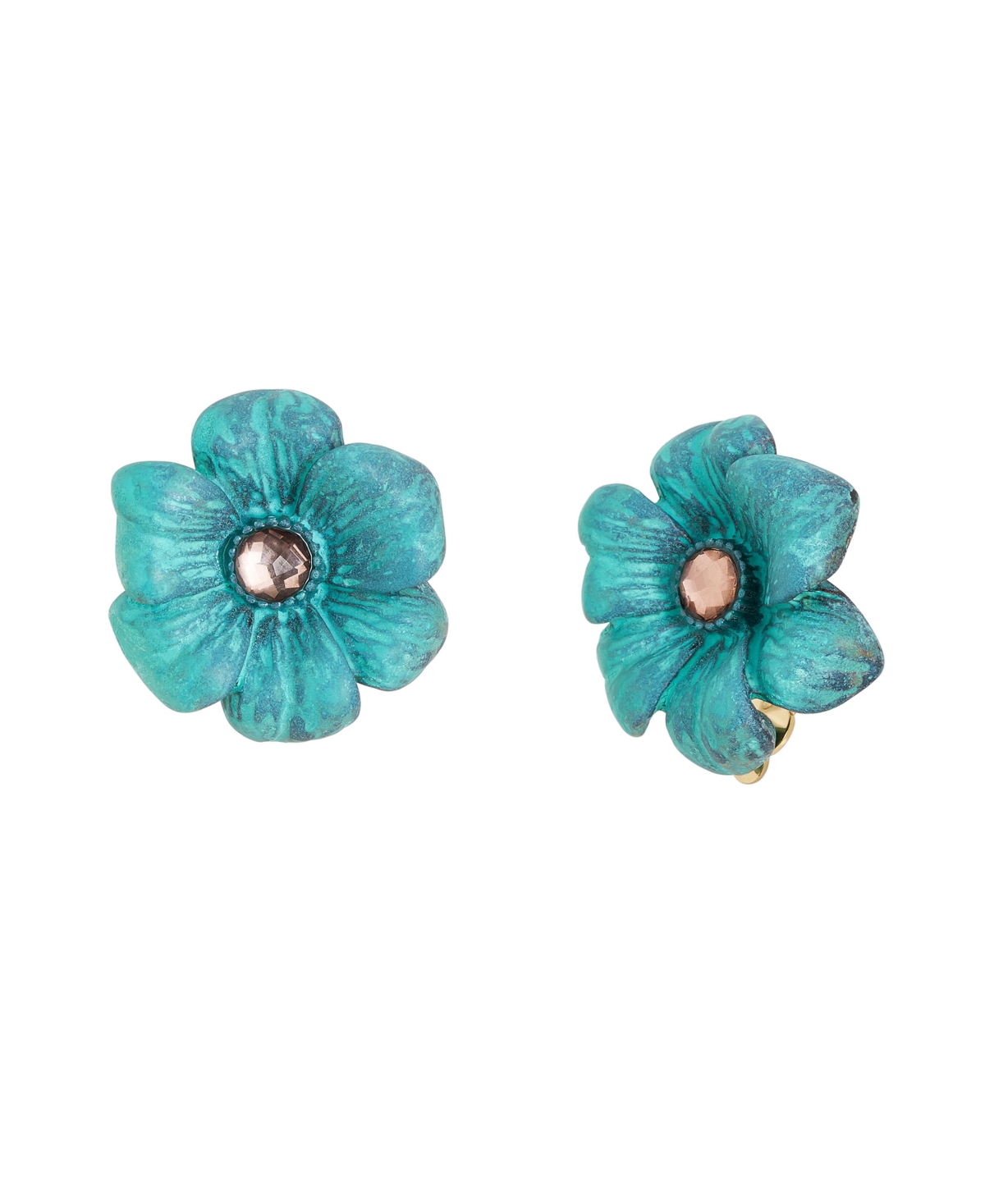 Faux Stone Patina Flora Clip-on Earrings - Green Patina, Gold
