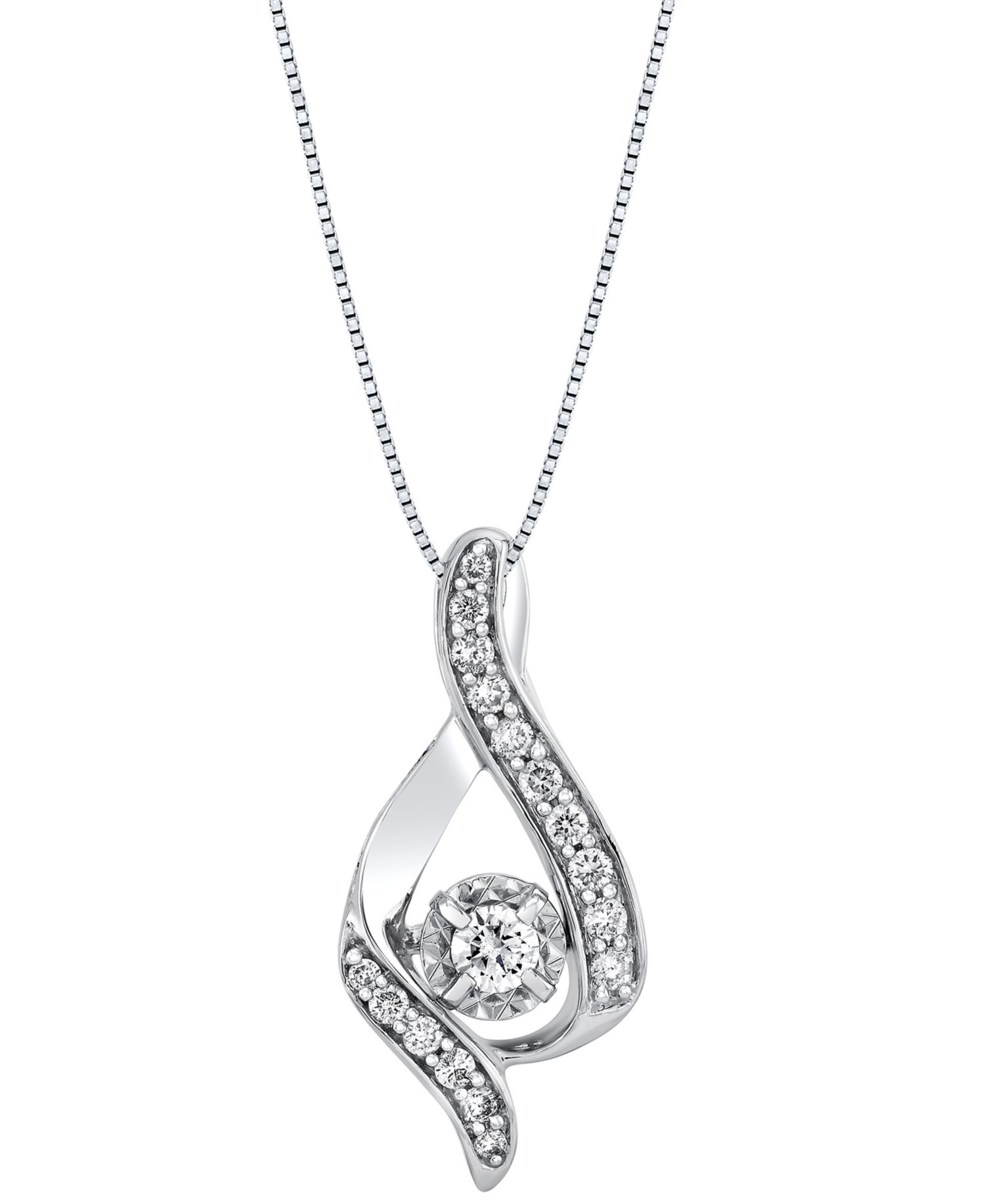 Diamond Ribbon Pendant Necklace (3/8 ct. t.w.) in 14k White or Yellow Gold