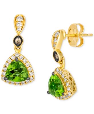Le Vian - Green Apple Peridot (1-1/2 ct. t.w.) & Diamond (1/3 ct. t.w.) Trillion Halo Drop Earrings in 14k Gold