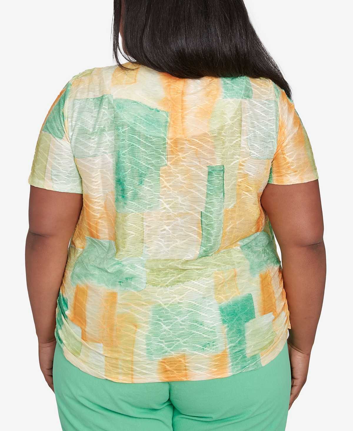 Alfred Dunner Plus Size Rise And Shine Textured Patch Short Sleeve Top In Lemon Multi