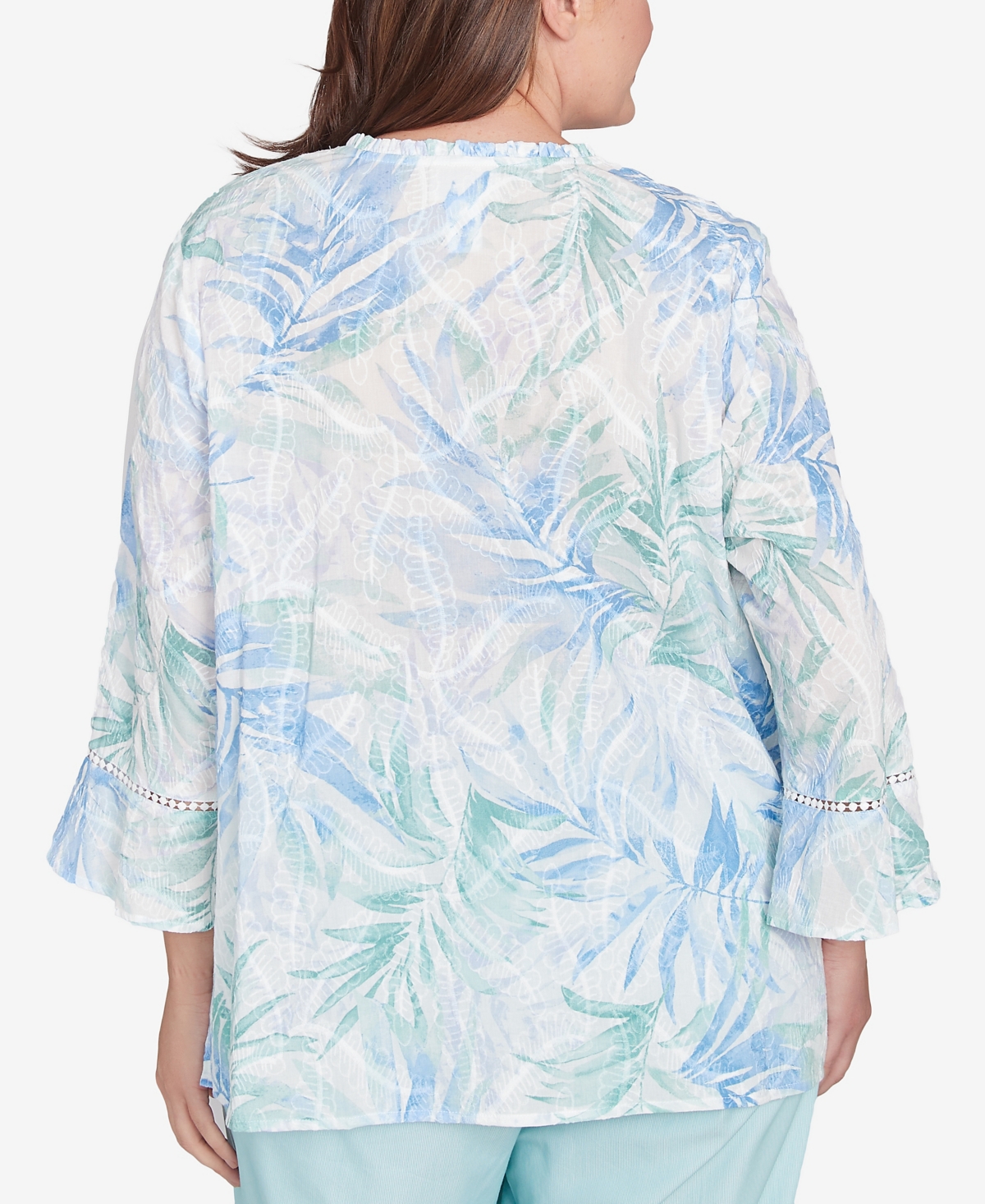 Alfred Dunner Plus Size St. Thomas Tropical Embroidered Button Front Top In Multi