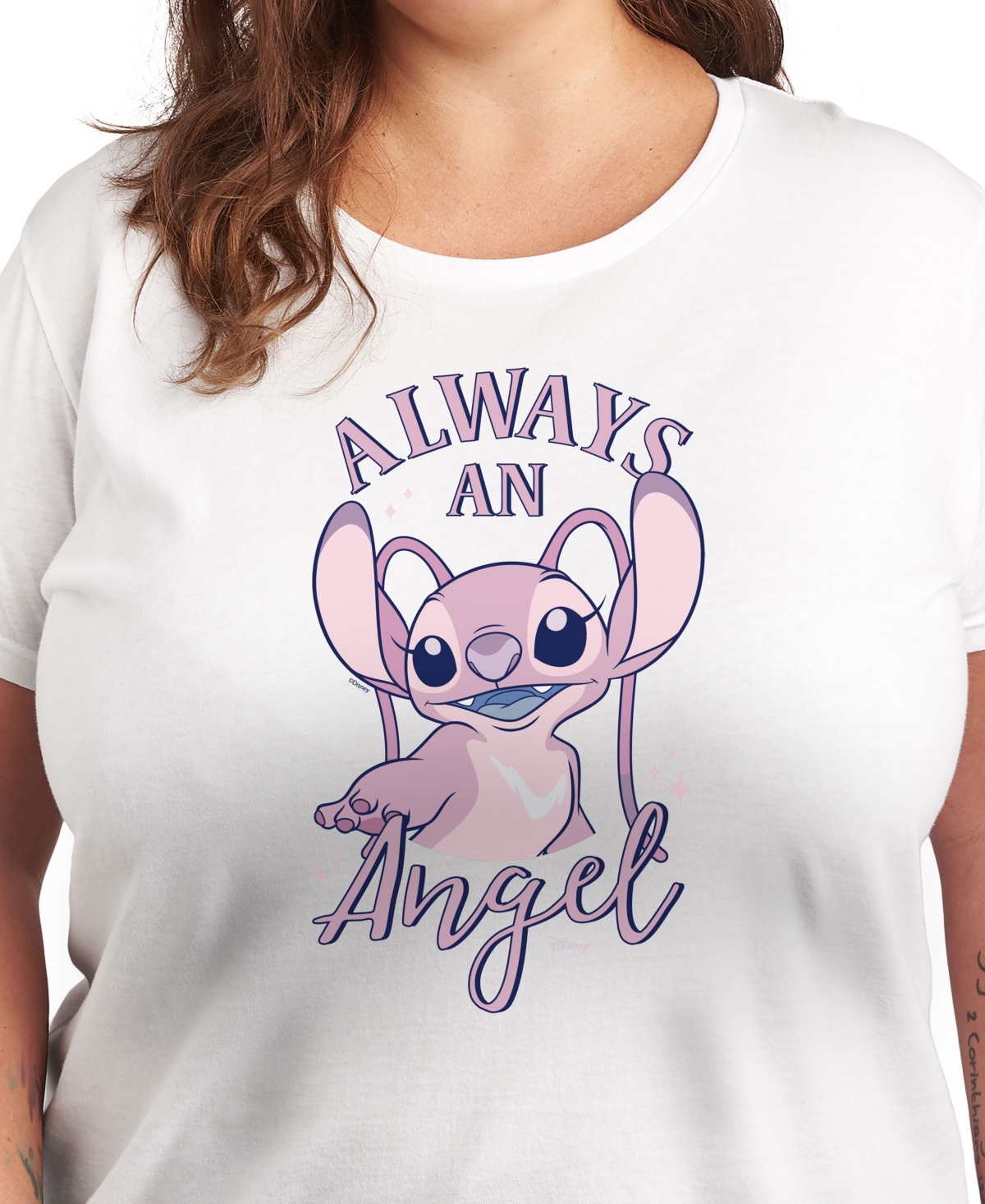 Hybrid Apparel Plus Size Lilo Stitch Always An Angel Graphic T-shirt In White