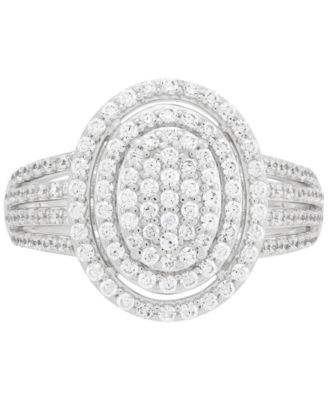 Diamond Oval Halo Cluster Multirow Ring (1 ct. t.w.) in Sterling Silver