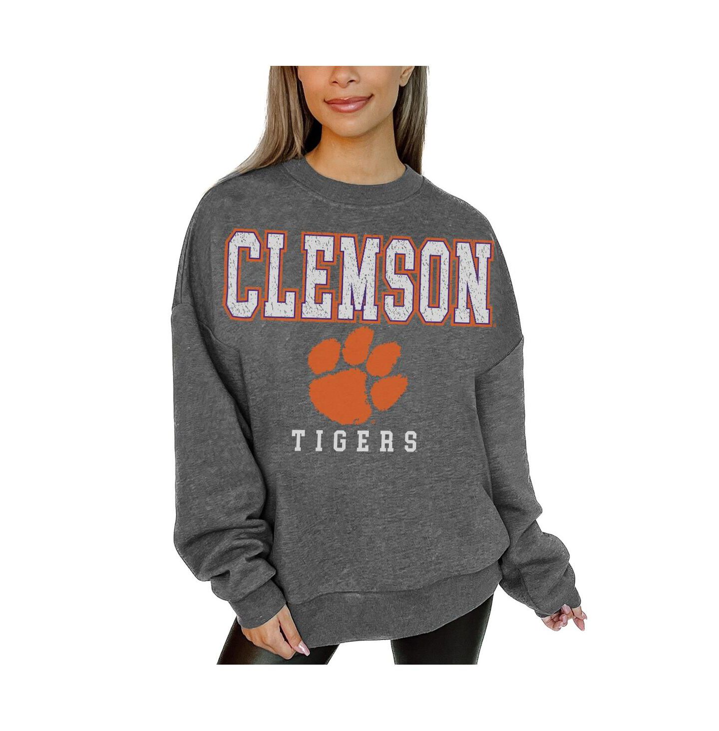 Женская толстовка Gameday Couture Heather Charcoal Clemson Tigers Distressed Fleece Pullover — фото 1