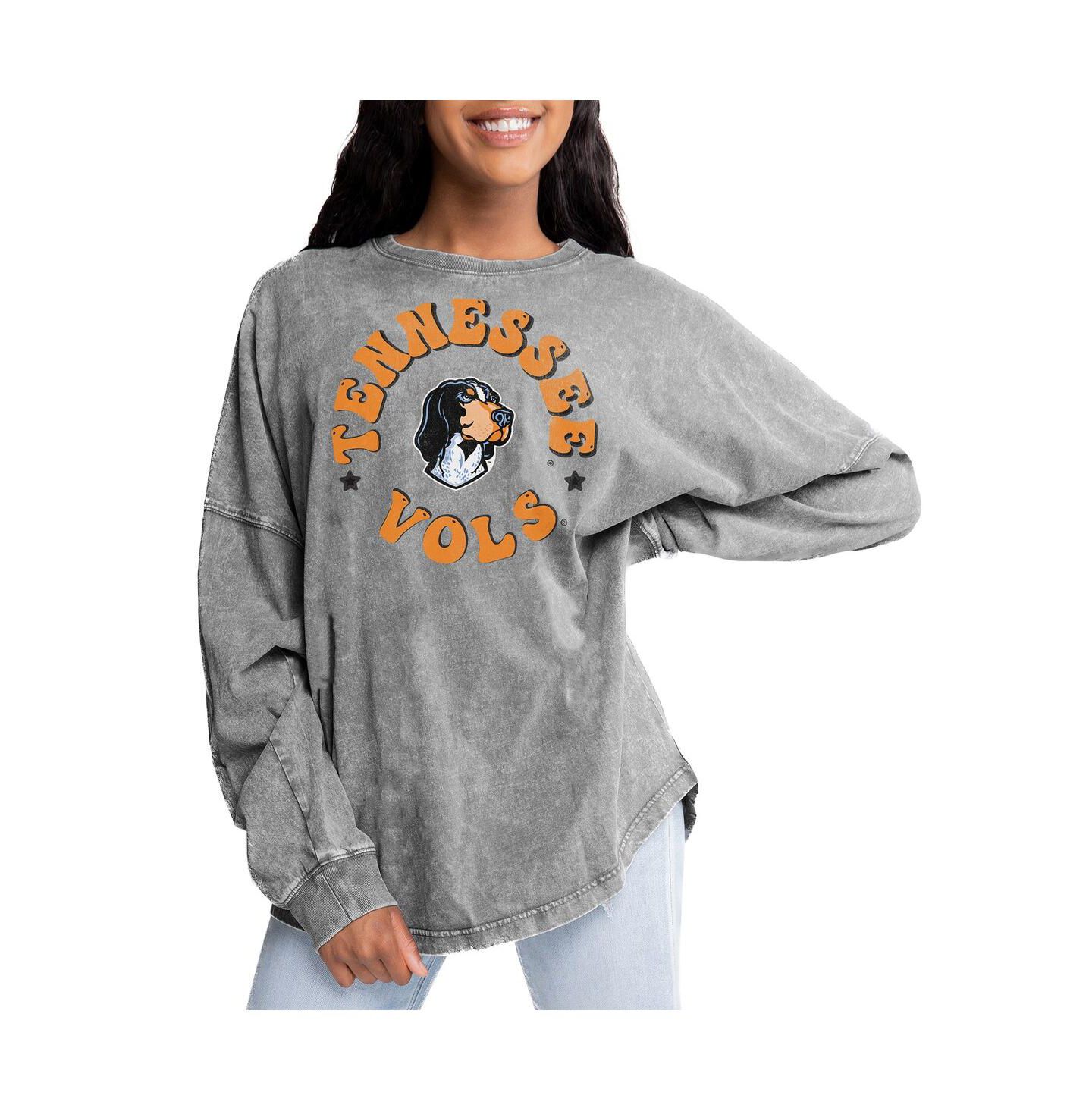 Женская футболка Gameday Couture Gray Tennessee Volunteers Playing Around Faded Wash Oversized Long Sleeve — фото 1