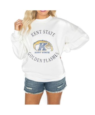 Gameday Couture - Women's White Kent State Golden Flashes Good Vibes Premium Fleece Drop Shoulder Pullover Sweatshirt