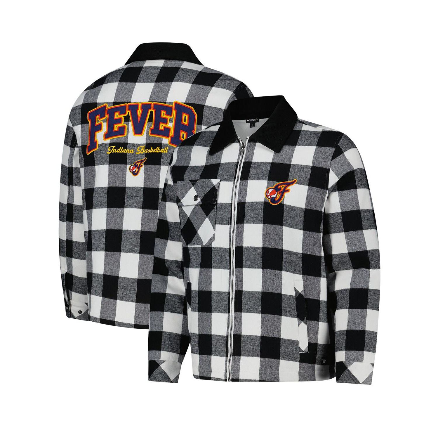 Men's and Women's Black/White Indiana Fever Flannel Full-Zip Shacket