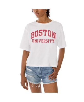 Women's White Boston University Claim To Fame Boxy Cropped T-Shirt