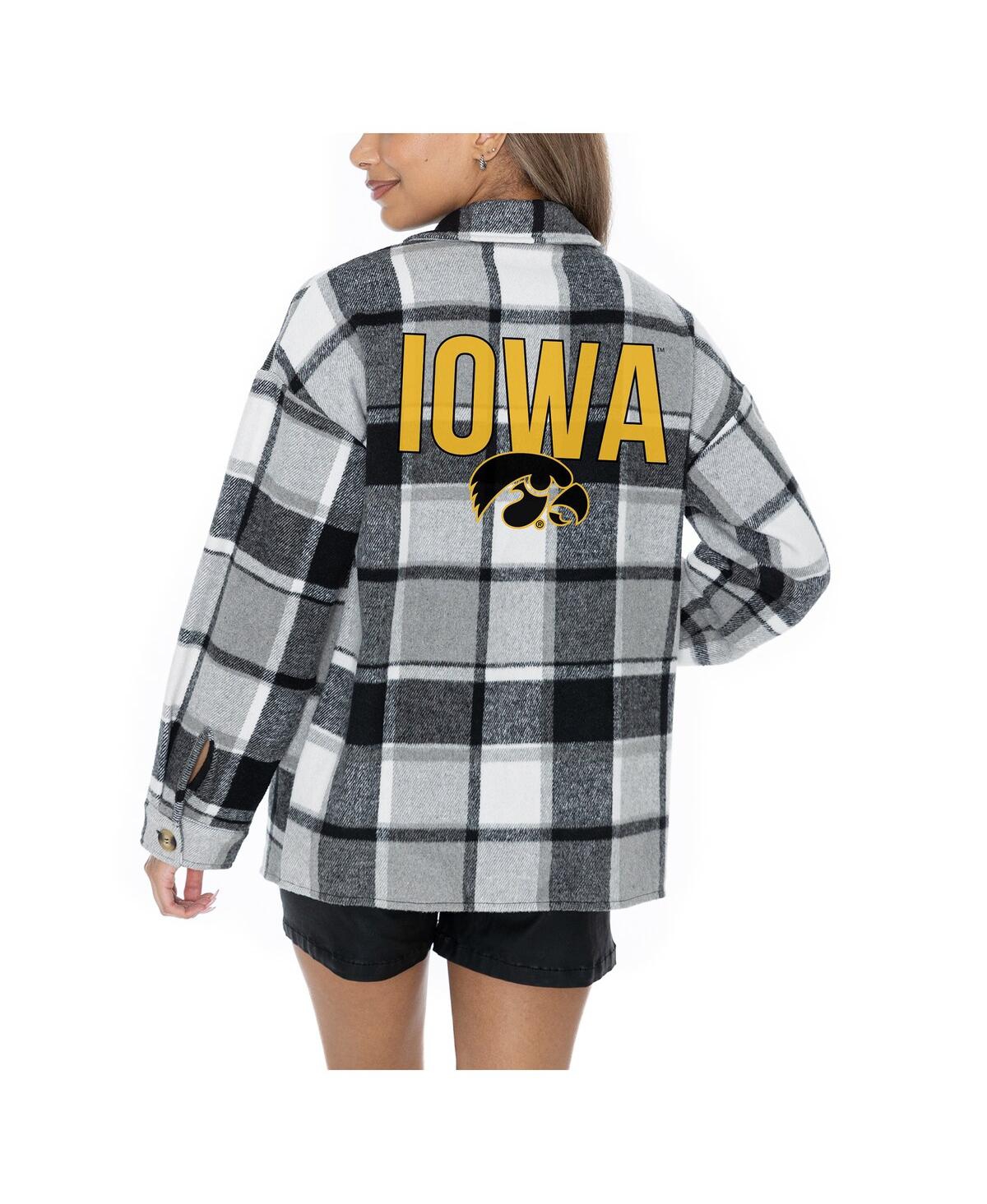 GAMEDAY COUTURE WOMEN'S GREY IOWA HAWKEYES LONG SLEEVE BRUSHED PLAID BUTTON-UP OVERSHIRT JACKET 